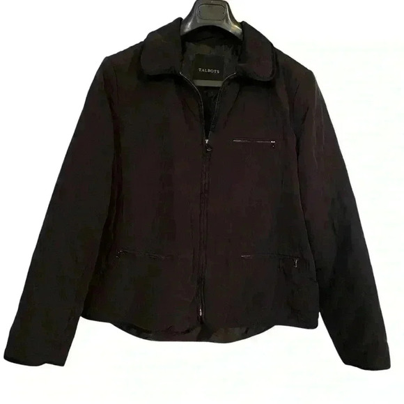 Talbots Full Zip Quilted Jacket Size XL Black Collared Faux Leather Trim Outdoor - Picture 4 of 14